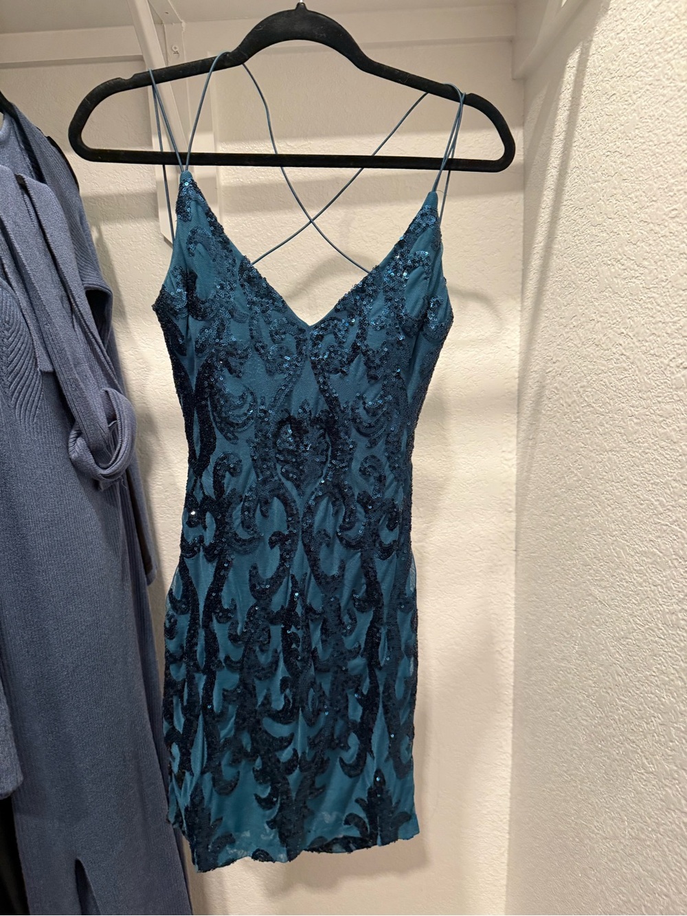 Windsor Teal Sequin Mini Slip Dress